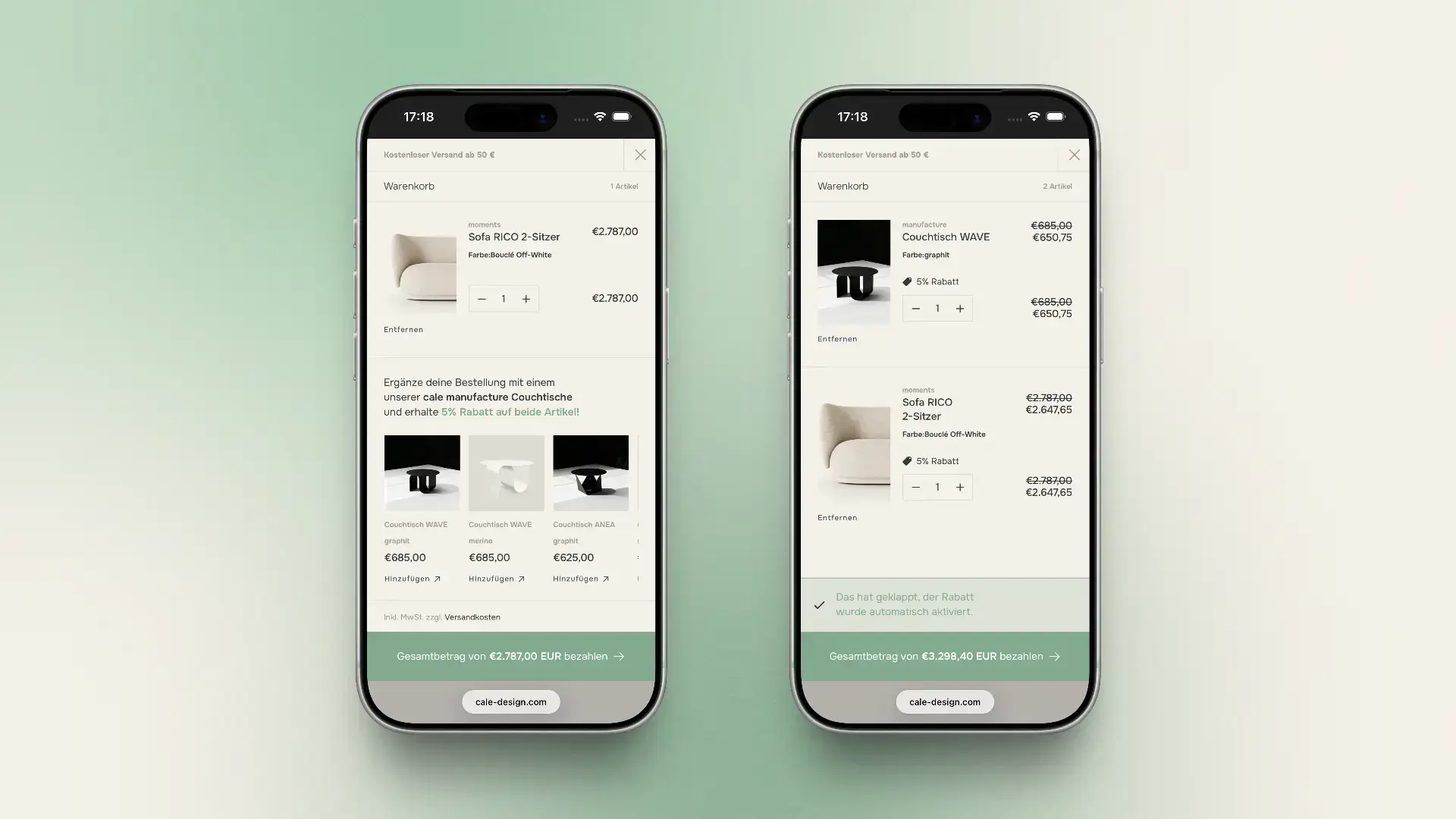 cale design - Mobile Cart Drawer Upsale Interaction