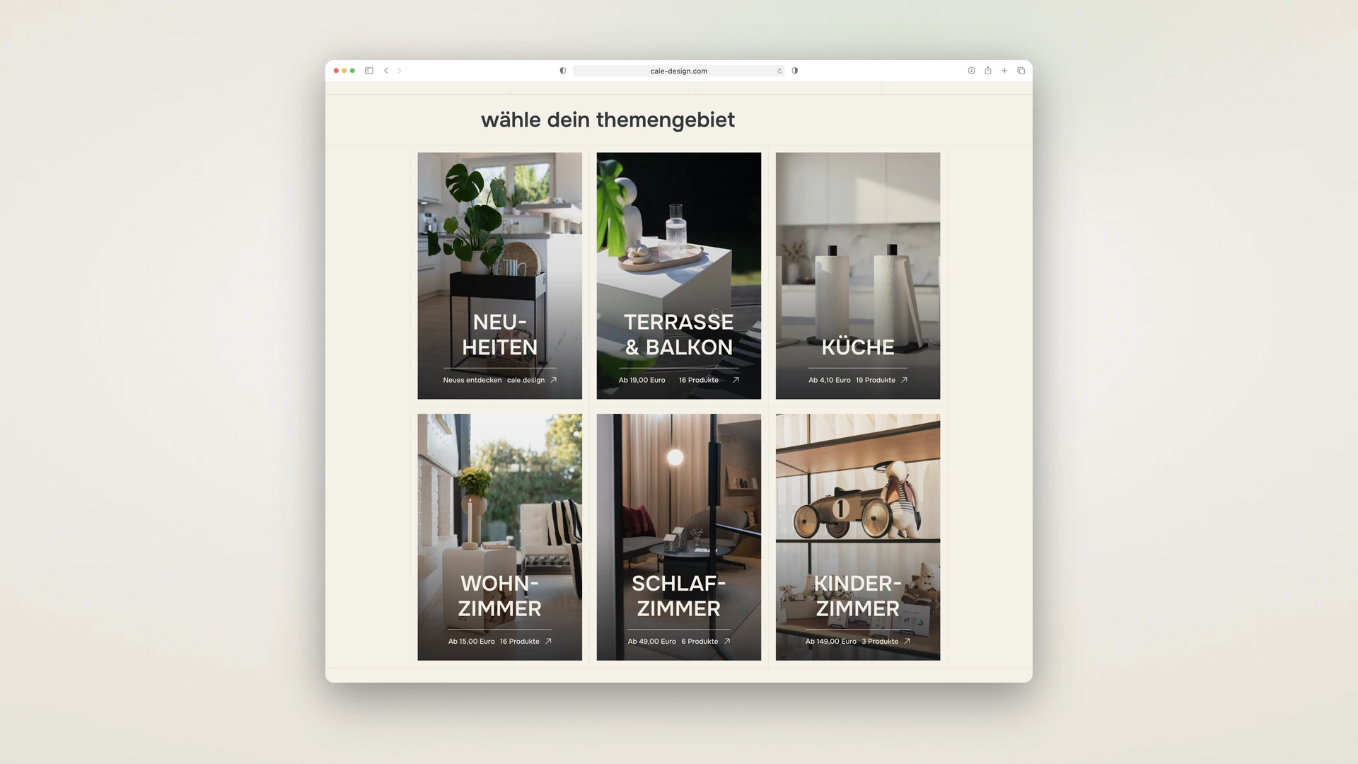 cale design - Desktop Theme Grid with Six Photo Tiles from Own Product and Interior Photography