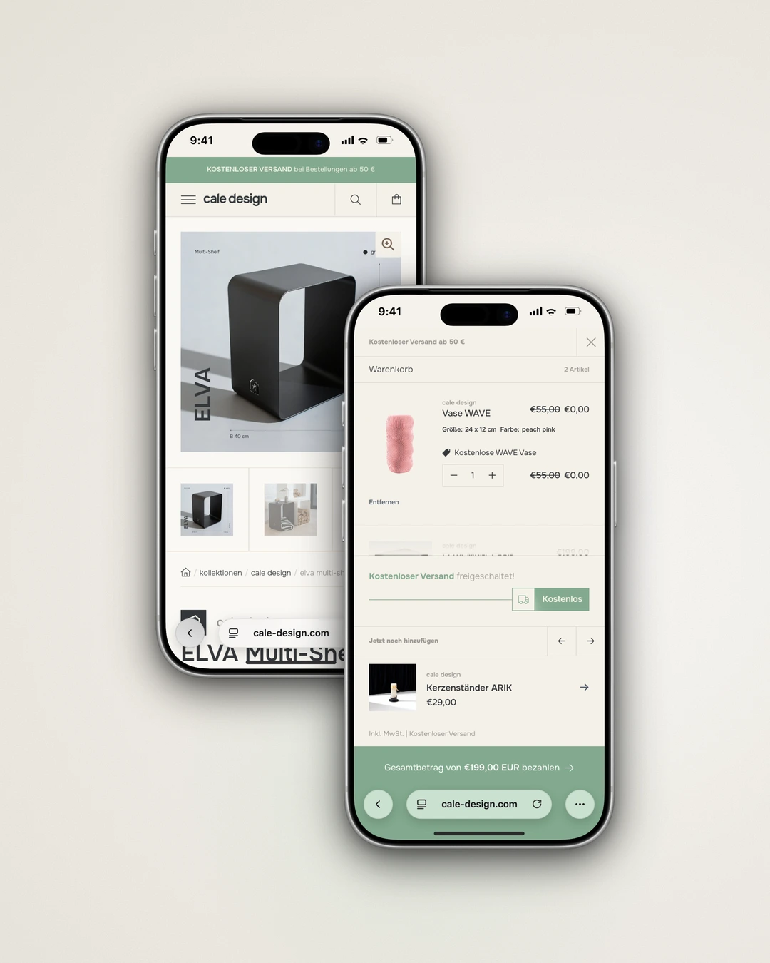 cale design - Mobile Product Page and Cart Drawer with Free Shipping Bar and Upsell
