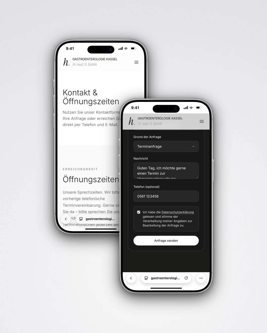 Gastroenterologie Kassel - Mobile Contact Page and Contact Form