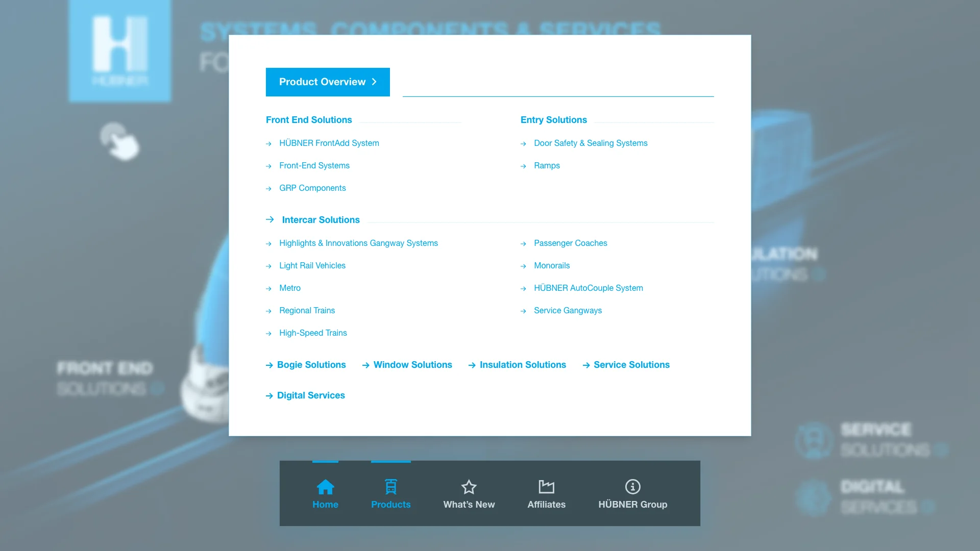 HÜBNER Group - Navigation Flyout with the Full Product Tree