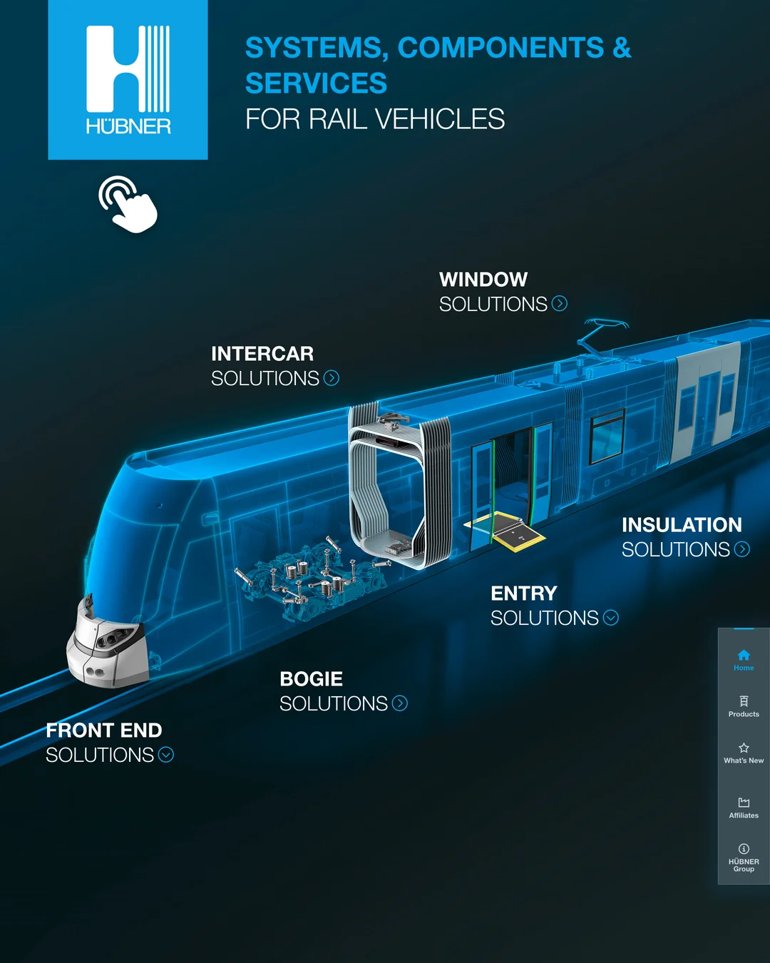 HÜBNER Group - Rail App Home Screen on a 4K Portrait Stele