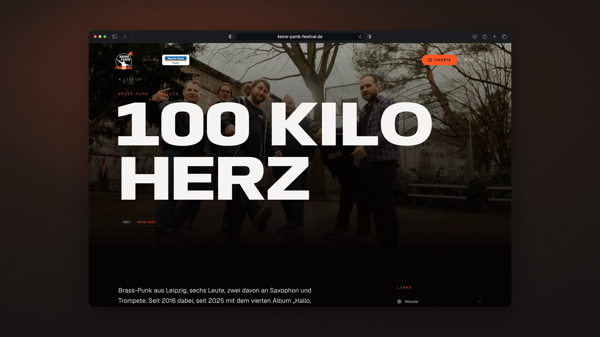 Keine Panik Festival - Desktop Artist Page of the Headliner