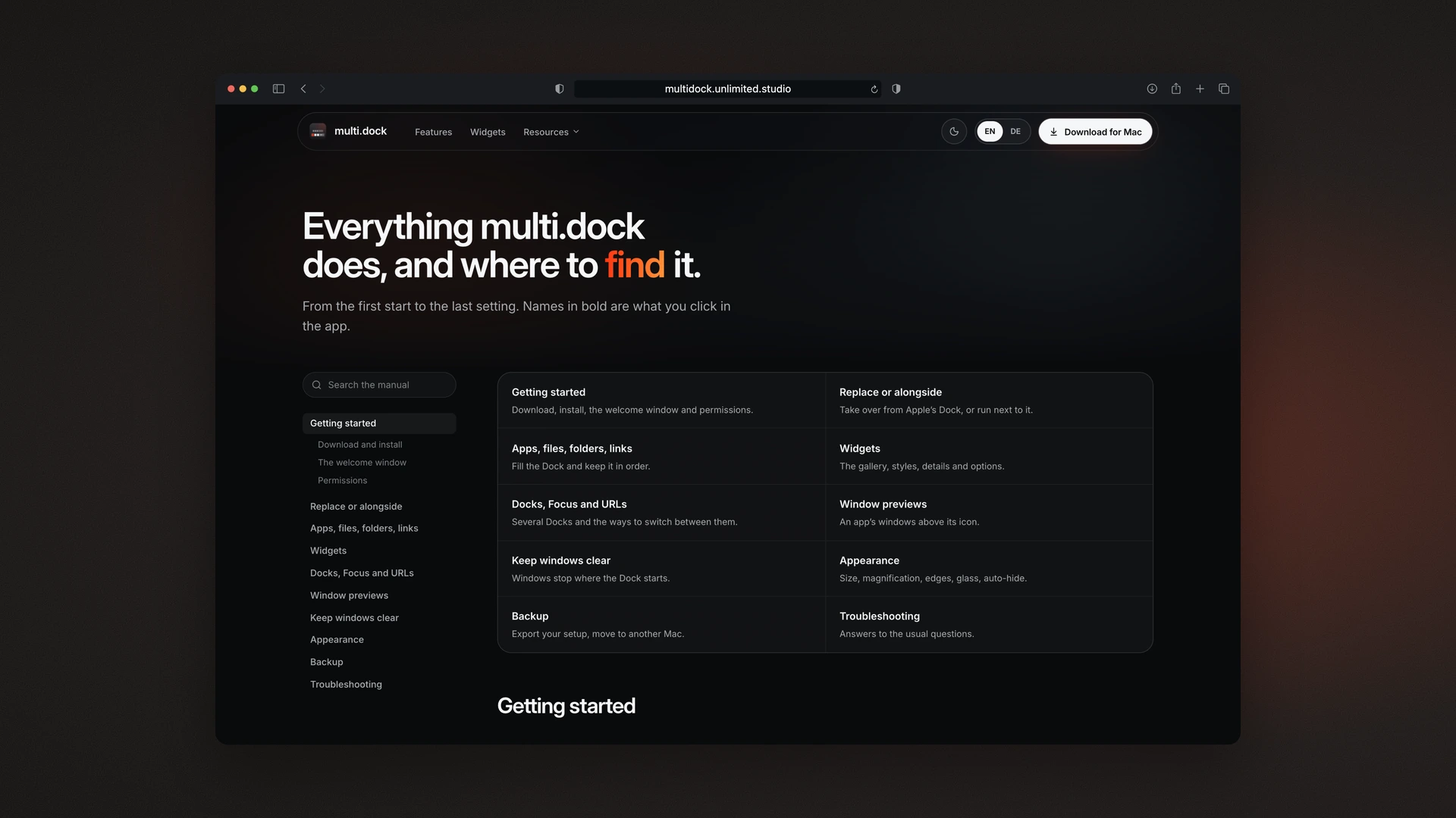 multi.dock - Desktop Manual Overview
