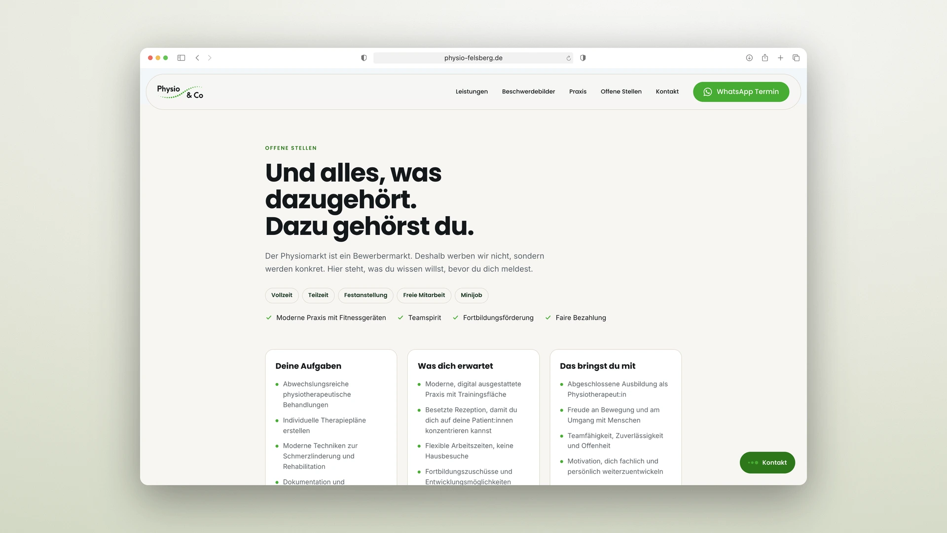 Physio & Co Felsberg - Desktop Career Page for Physiotherapists