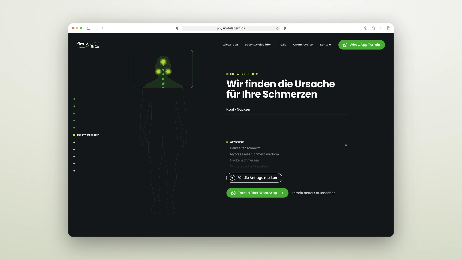 Physio & Co Felsberg - Desktop Scroll-driven Body Scanner from Head to Foot