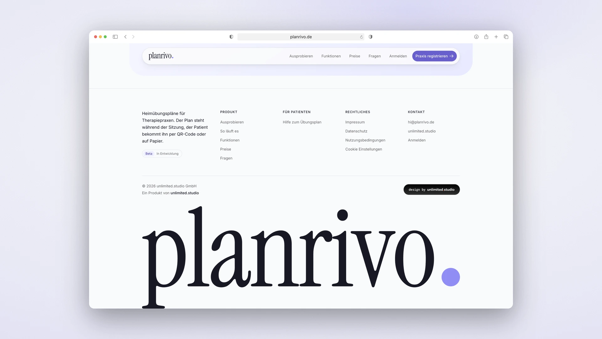 planrivo - Desktop Footer with the Large Serif Wordmark