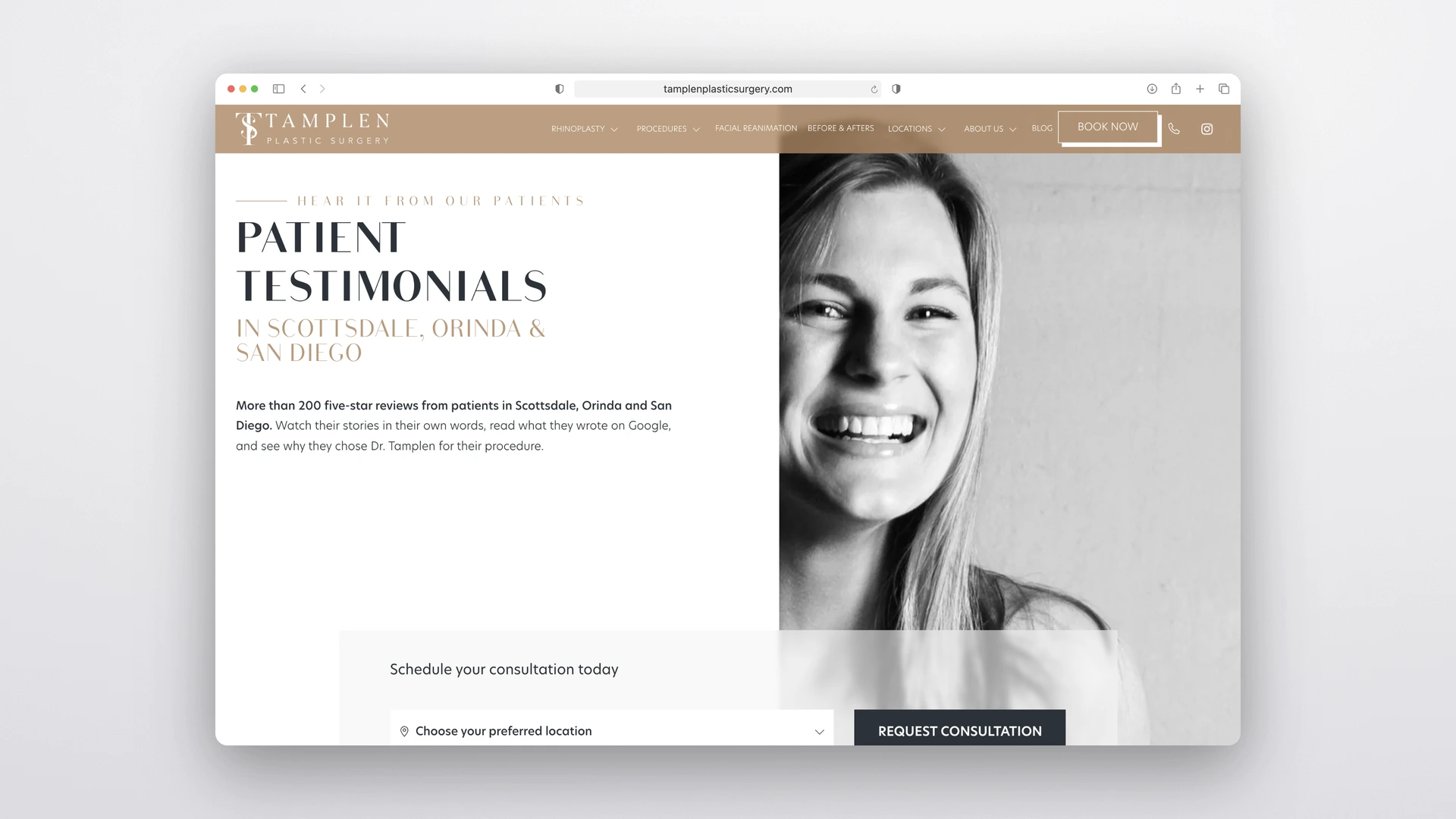 Tamplen Plastic Surgery - Desktop Testimonials Page Hero