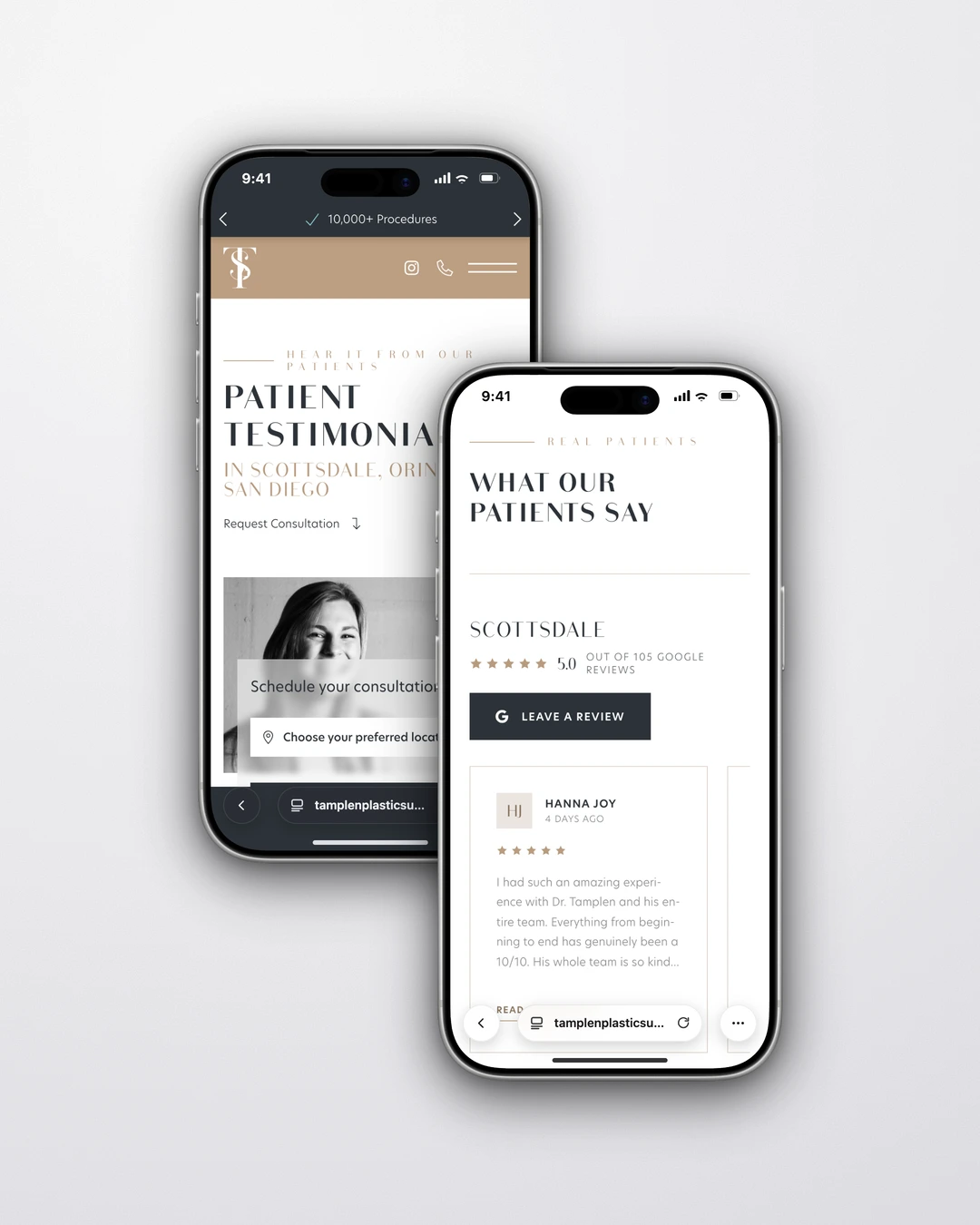 Tamplen Plastic Surgery - Mobile Testimonials Page with Google Reviews