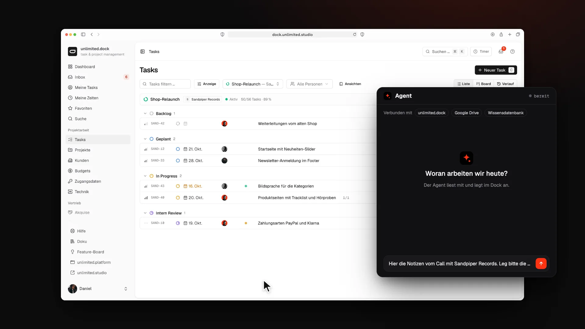 unlimited.dock - Claude Turns Call Notes into Three Tasks, Then a Checklist Item Gets Ticked by Hand