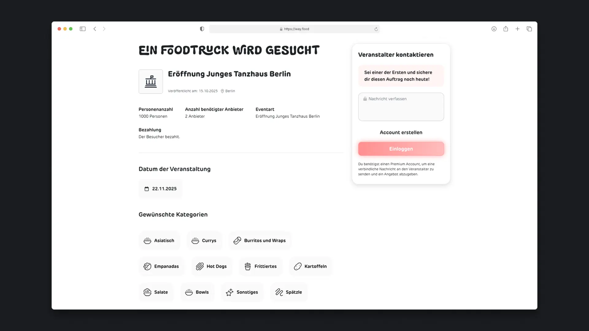 way.food - Desktop Open Bookings Details Page