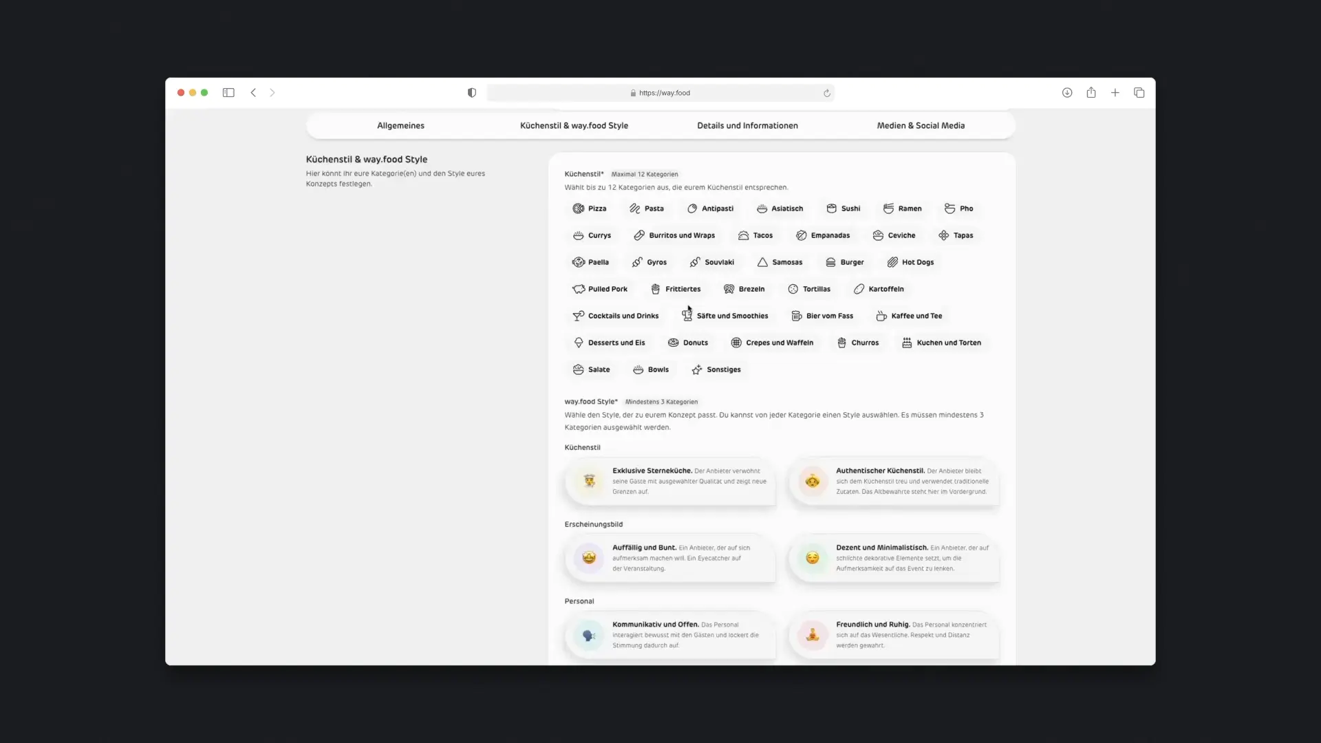 way.food - Desktop Provider Signup Process