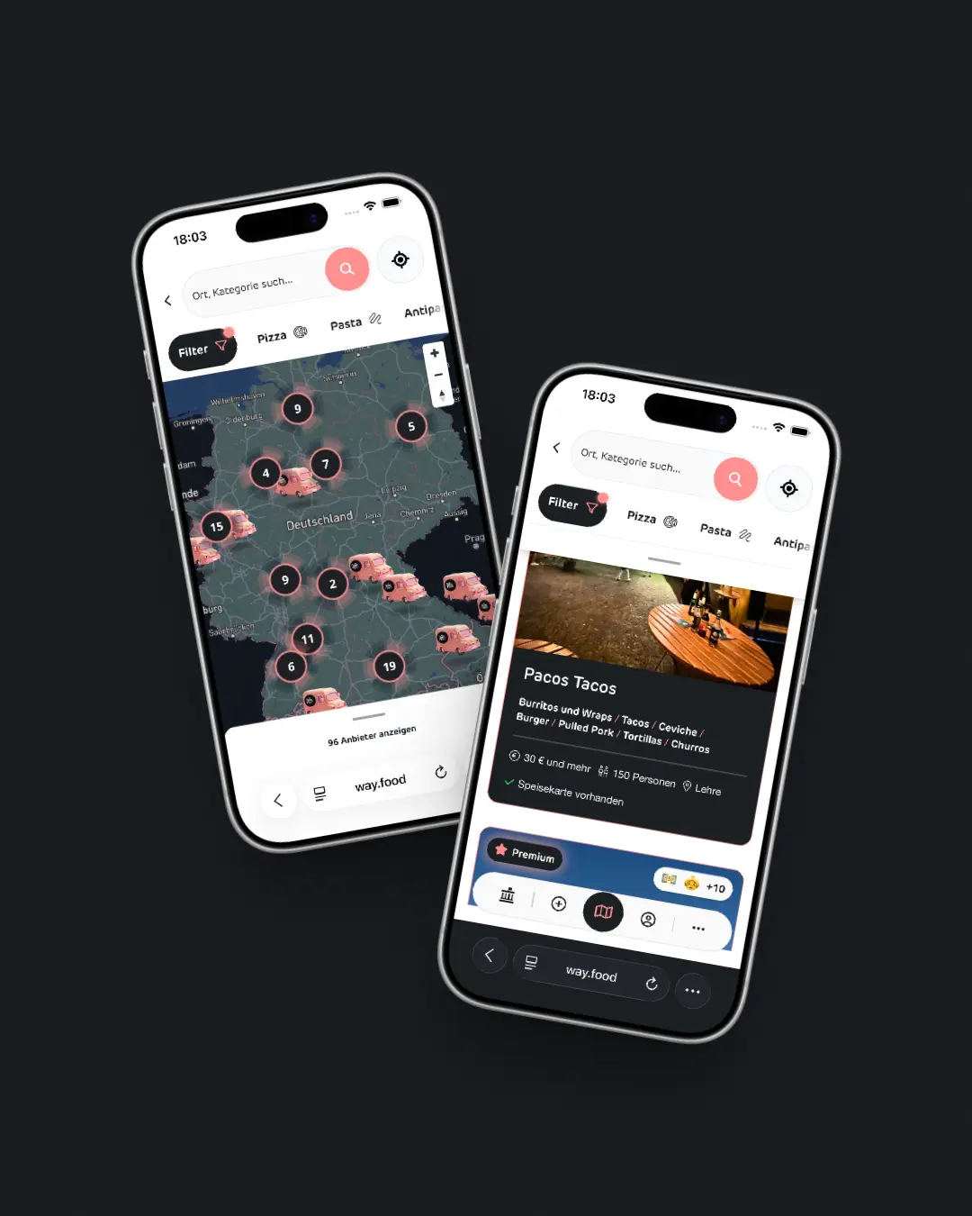 way.food - Mobile Map & Results Page