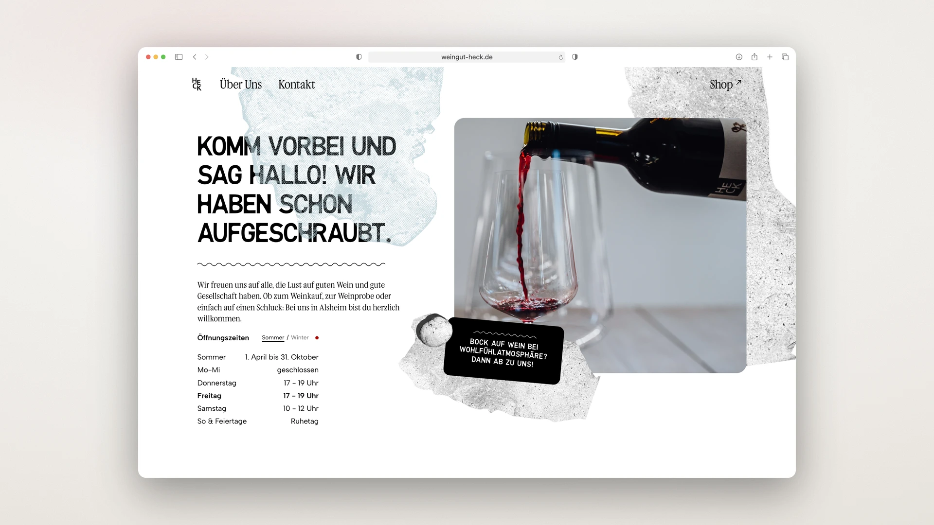 Weingut Heck - Desktop Winery Stage with Opening Hours