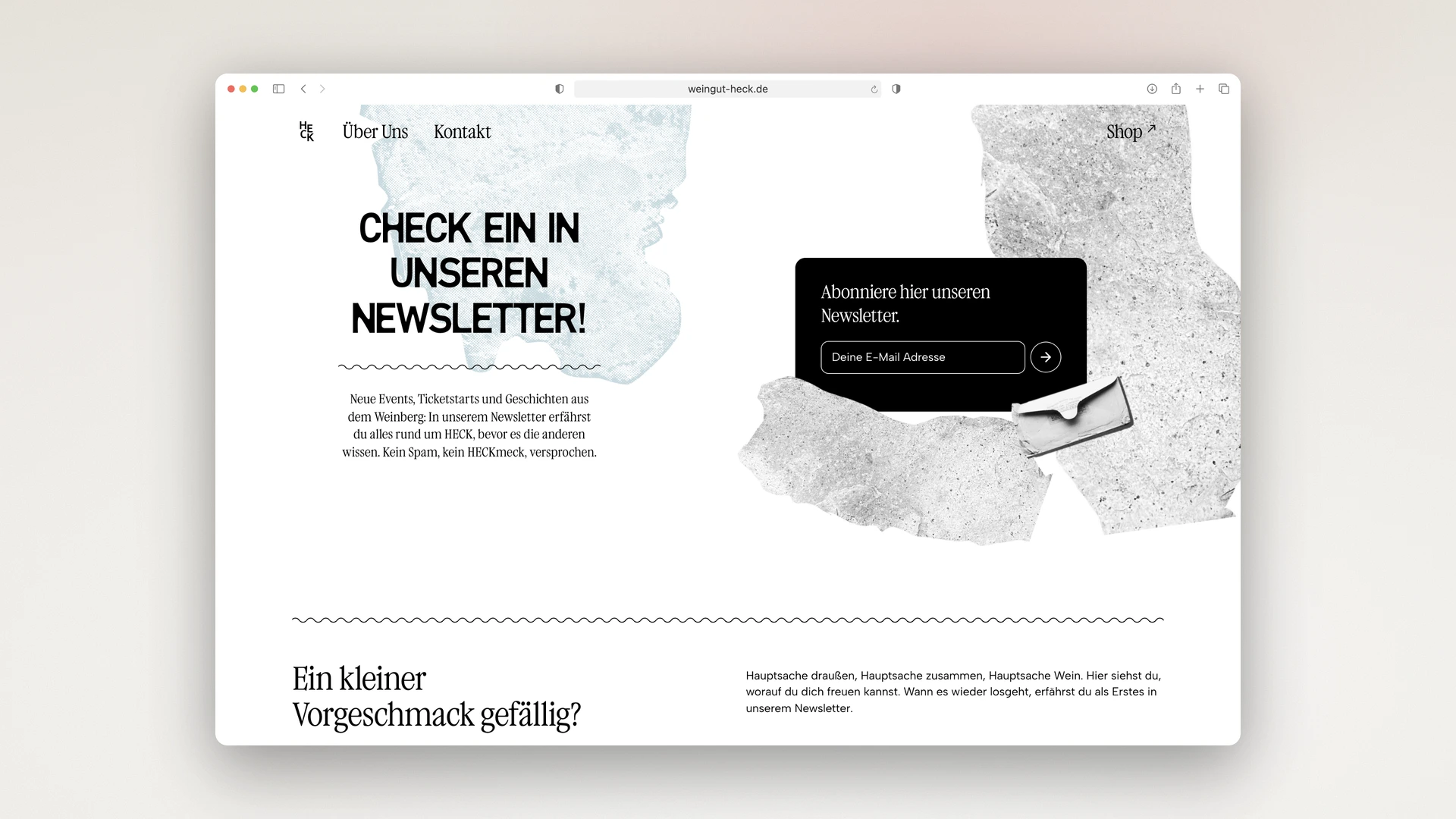 Weingut Heck - Desktop News Page with the Newsletter Stage