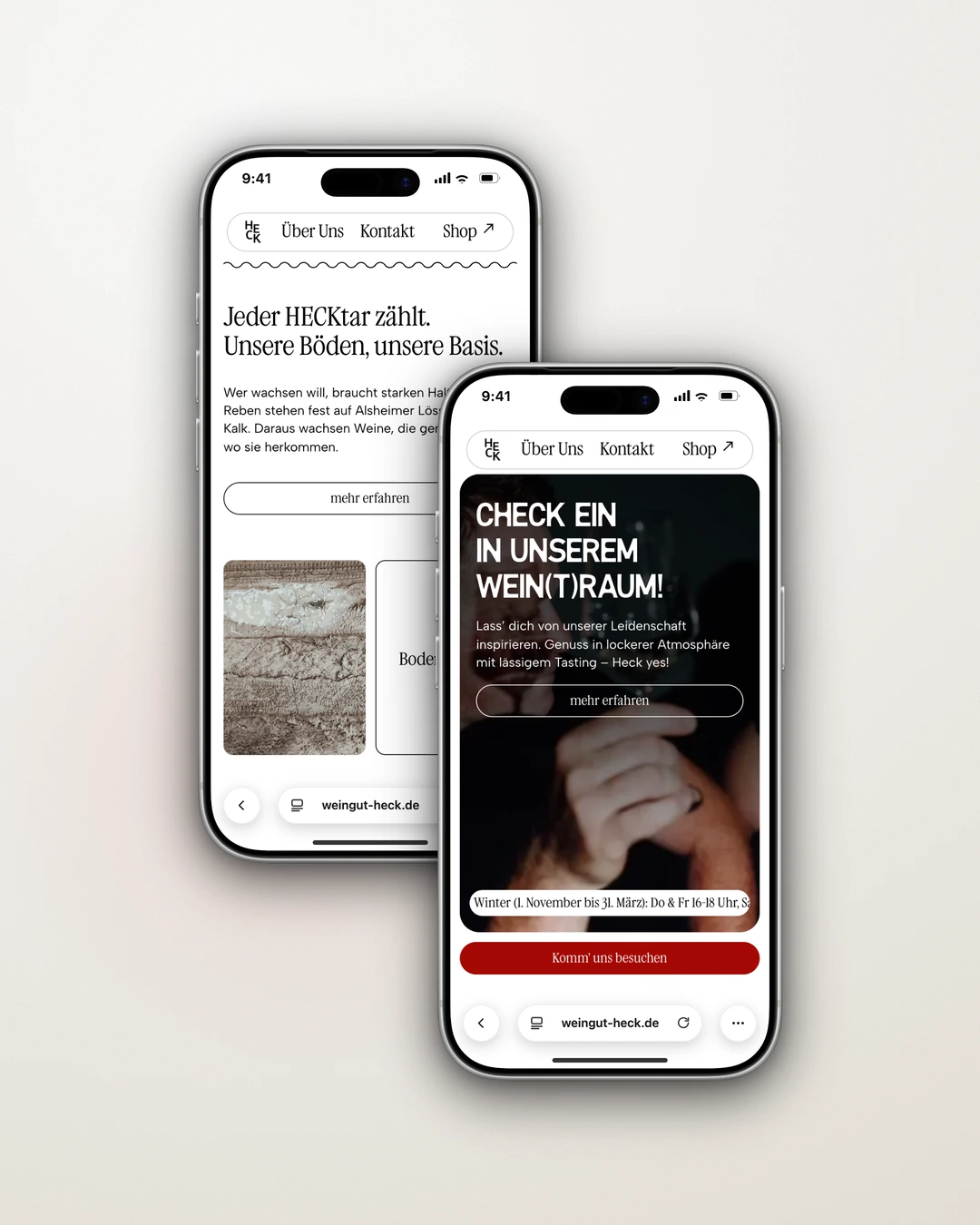 Weingut Heck - Mobile Card Grid and Wine Lounge Section